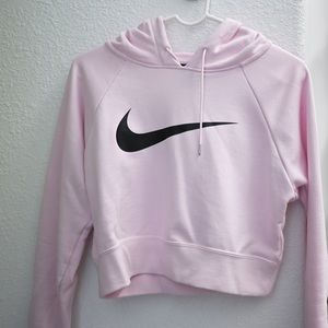 NIKE CROP HOODY soft pink Sport Sweater - Small